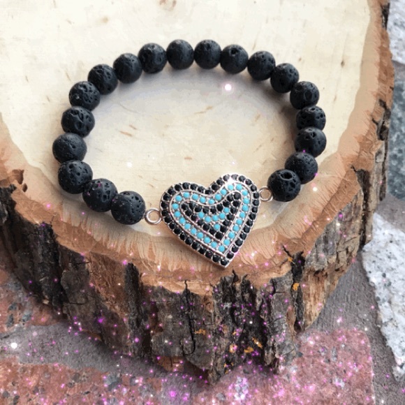 Silverskylight Jewelry - Valentine lava rock oil diffuser cz heart bracelet